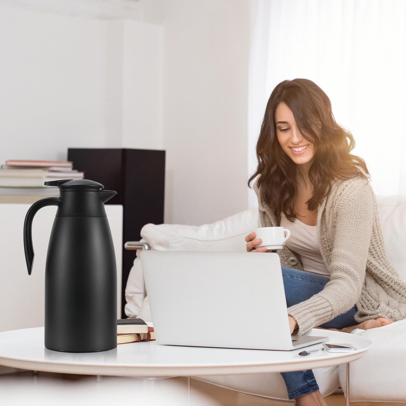 2 jarras térmicas de café de 68 onzas para mantener el calor, jarra para líquido caliente, termo de acero inoxidable, dispensador de bebidas al vacío para café, agua caliente, mantiene el calor 12