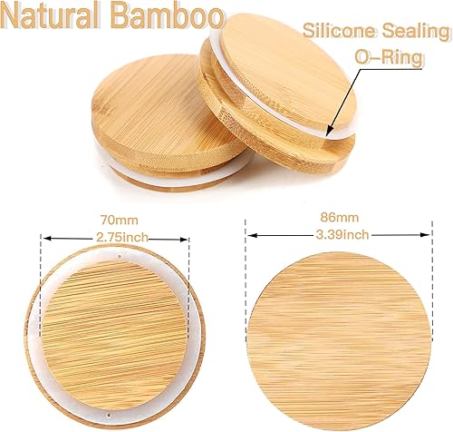 Miniatura 3 de Tapas de bambú de boca ancha, paquete de 8 tapas reutilizables de bambú para conservas compatibles con tapa de madera de bambú de boca ancha (sin