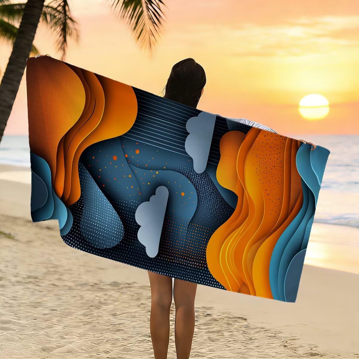 Telo Mare Microfibra, Telo Mare Grande 100x200cm 2 Pezzi, Asciugamano Palestra Donna Asciugatura Rapida, Antisabbia Asciugamano Microfibra, Leggero Asciugamani Palestra per Regalo (Astratto) -4290