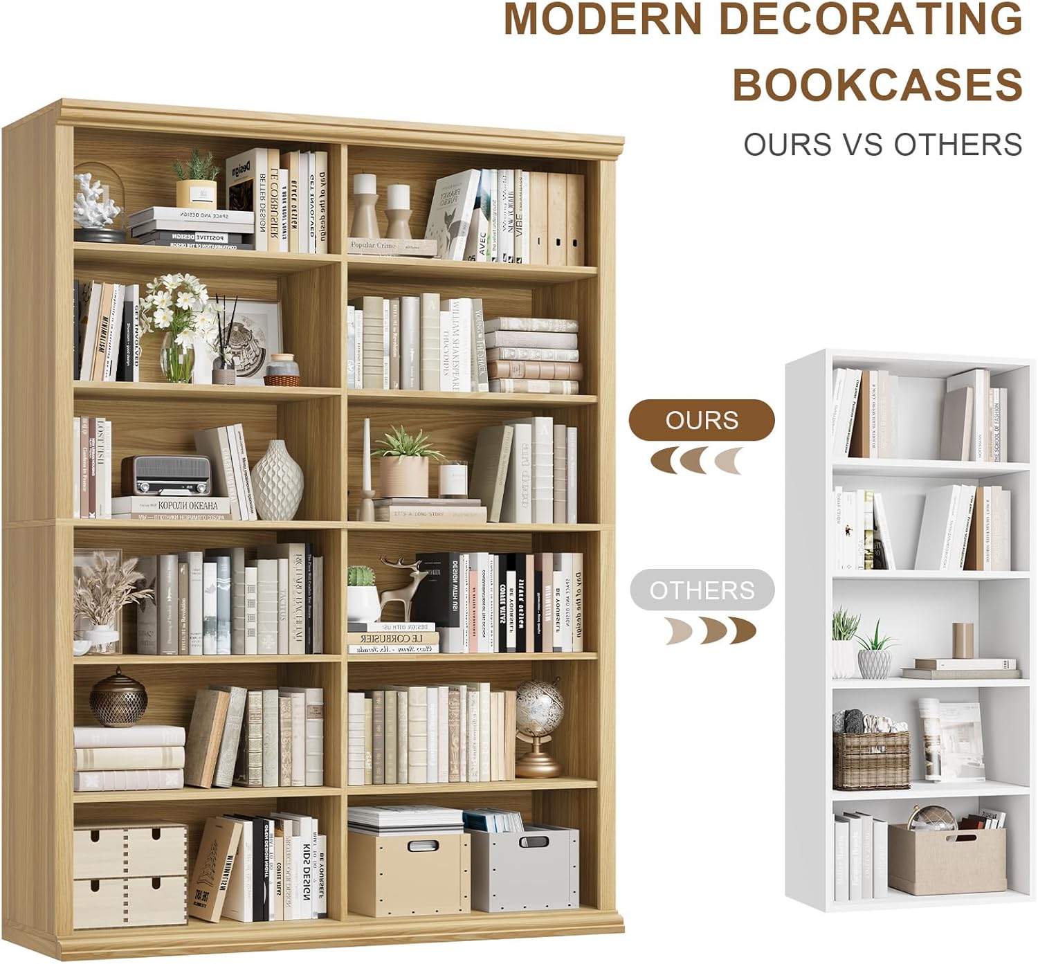 Rresyet 71.8" L *47.2“W Wooden Bookcase and Bookshelf – Extra Large Bookshelf with Double Storage, Elegant Design for Living Room, Office, and Apartment (Brown)