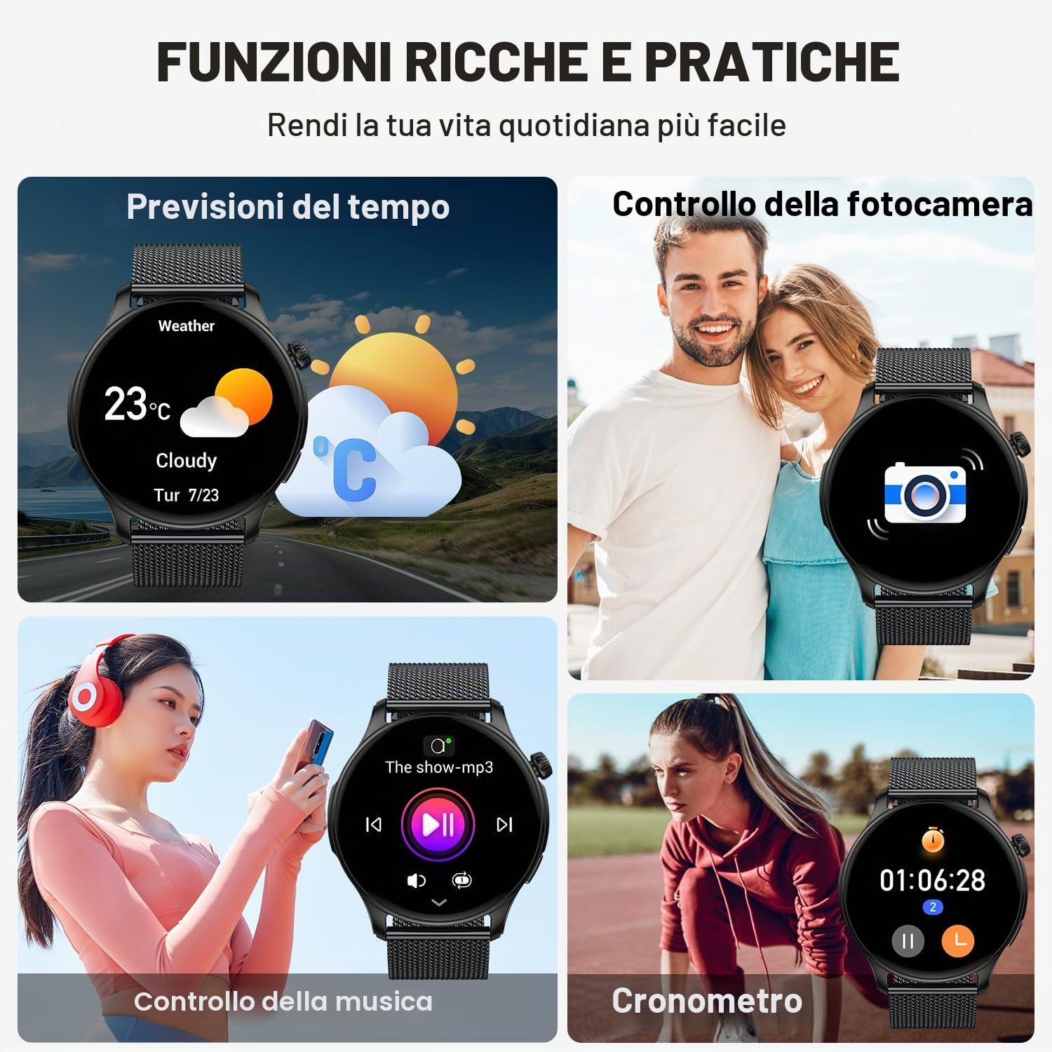 Smartwatch Uomo Donna Orologio Fitness: Effettua o Risposta Chiamate 1.43" Orologio Smartwatch Contapassi Cardiofrequenzimetro Sonno 120+ Modalità Sportivo Fitness Tracker IP68 Smart Watch Android iOS