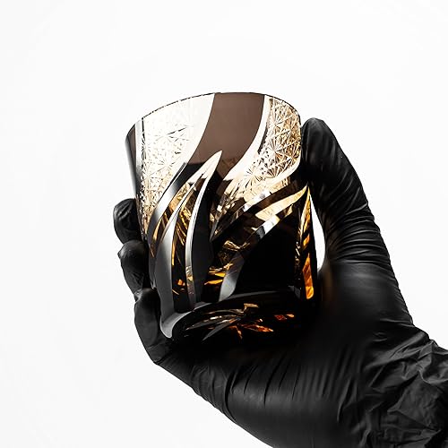 Miniatura 4 de Vaso de whisky de cristal Edo Kiriko negro hecho a mano  Vaso de whisky cortado a mano sin plomo de lujo con caja de regalo  9.5 fl oz elegante vaso