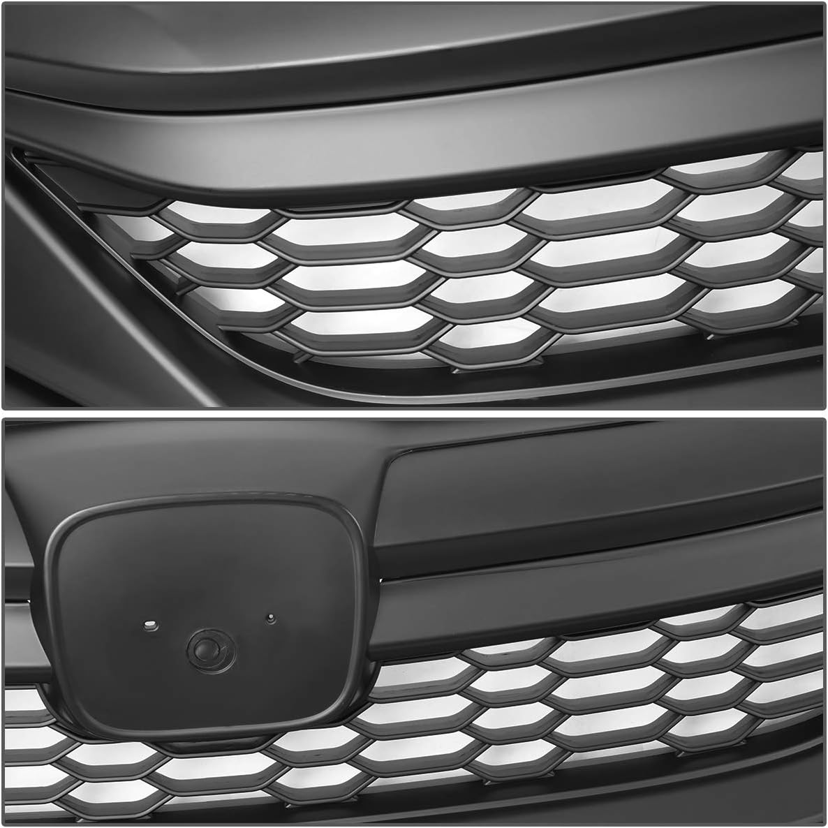 Auto Dynasty Matte Black Honeycomb Mesh Front Bumper Upper Grille Compatible with 16-17 Honda Accord Sedan