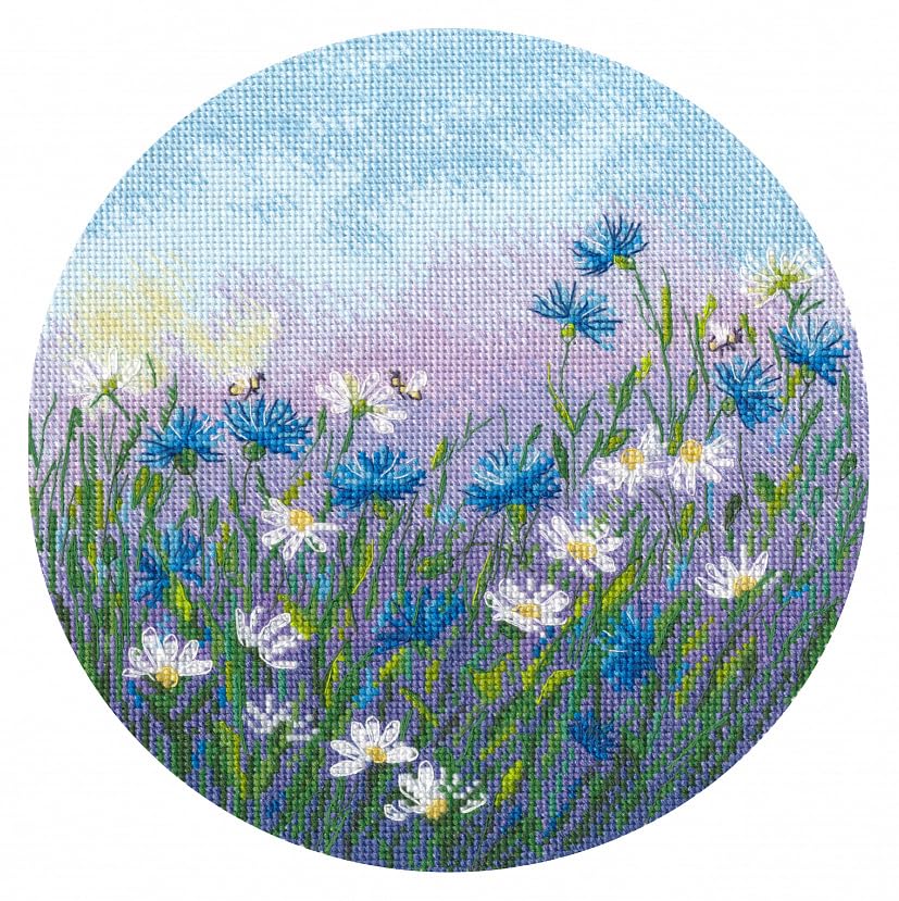 Kit broderie point de croix adulte débutant motif bleuets à offrir en cadeau créatif original