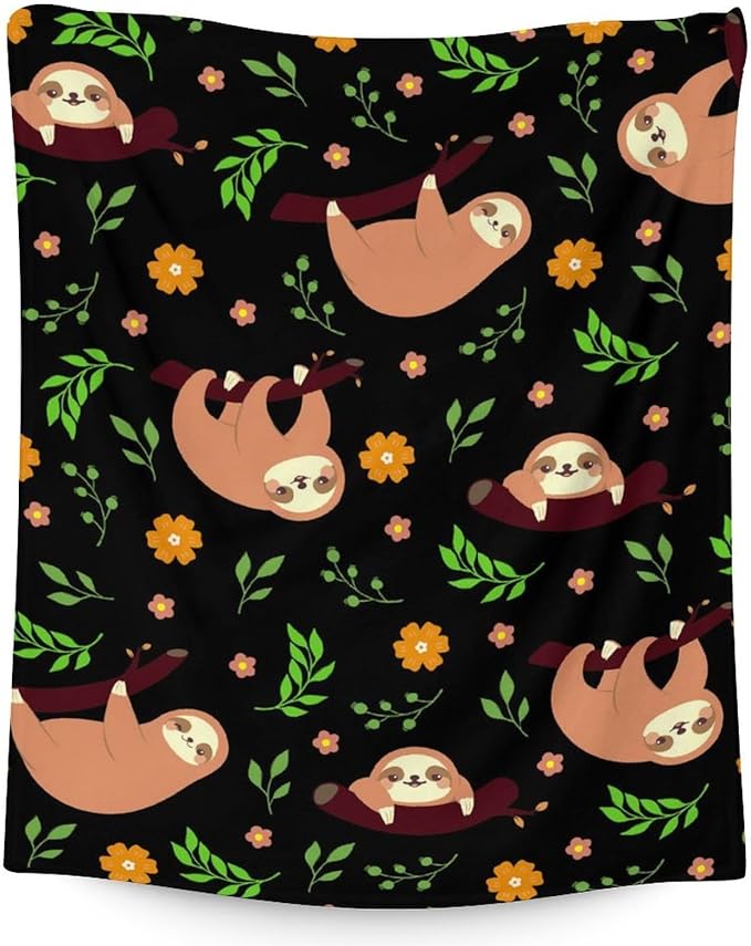 Mercuryelf Sloth Throw Blanket - Soft, Fuzzy & Warm - 30x40 Inches Small Blankets for Lap, Crib - Black Cute Throws Gift for Baby
