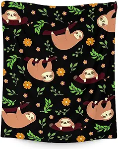 Mercuryelf Sloth Throw Blanket - Soft, Fuzzy & Warm - 30x40 Inches Small Blankets for Lap, Crib - Black Cute Throws Gift for Baby