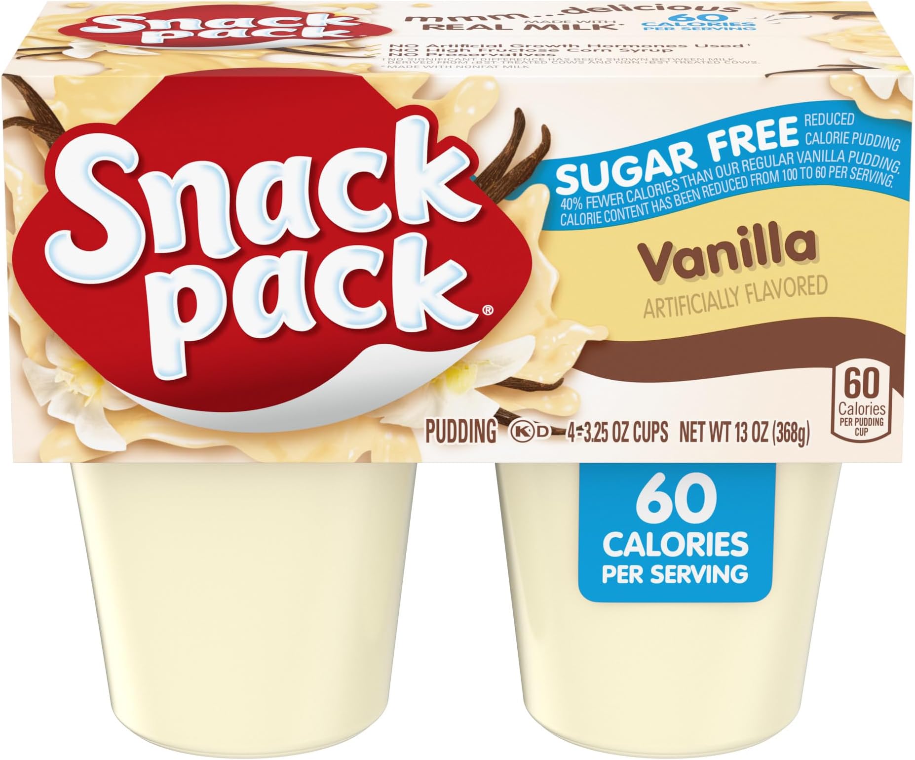 Snack Pack Zero Sugar Vanilla Flavored Pudding Cups, 3.25 oz., 4-Count