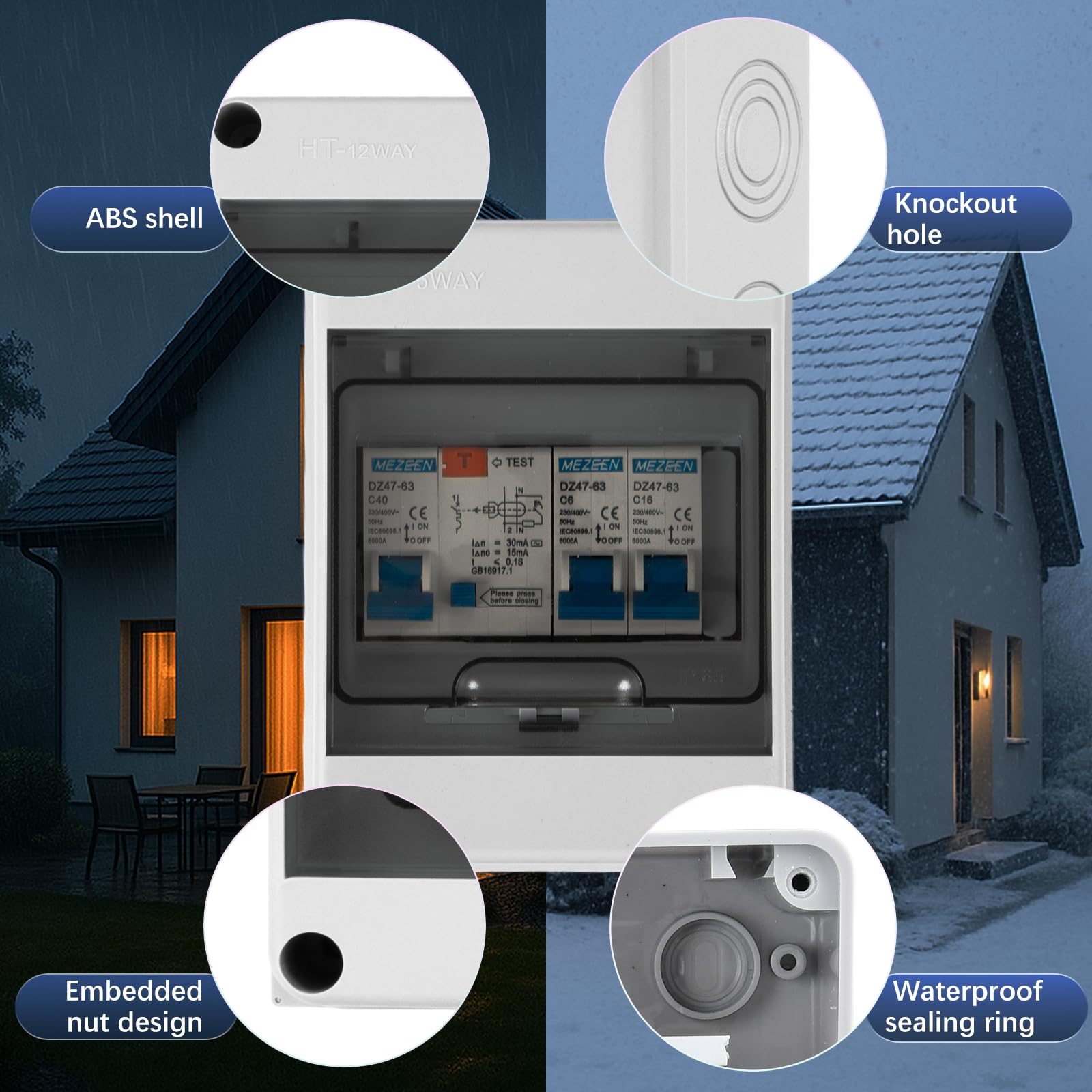 Consumer Unit 2 Way, IP65 Fuse Box with Circuit Protection, Circuit Breaker for Garages Workshops, Mobile Homes - Image 2
