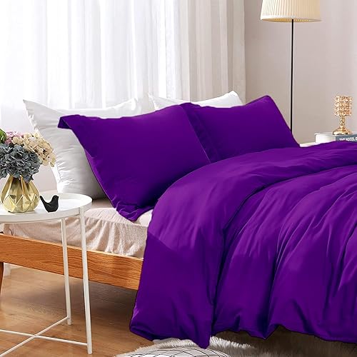 Miniatura 3 de The OutNeT Juego de funda de edredón color morado, tamaño Queen de 90 x 90 pulgadas, de algodón egipcio, suave y transpirable, con cierre de