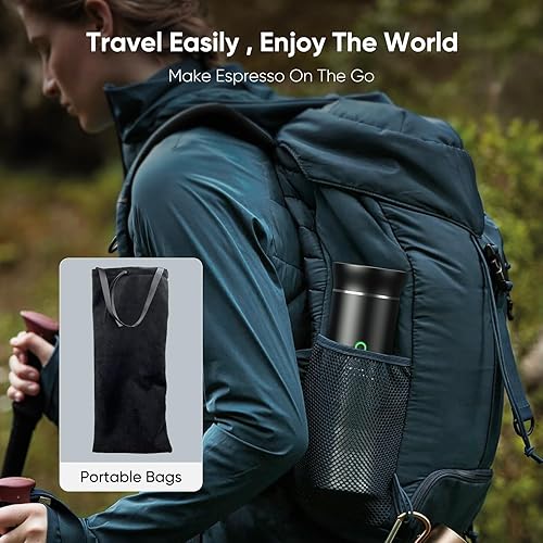 Miniatura 8 de Máquina de café portátil para viajes, para camping, cafetera autocalentable para automóvil con USB-C, compatible con café molido y cápsulas NS,