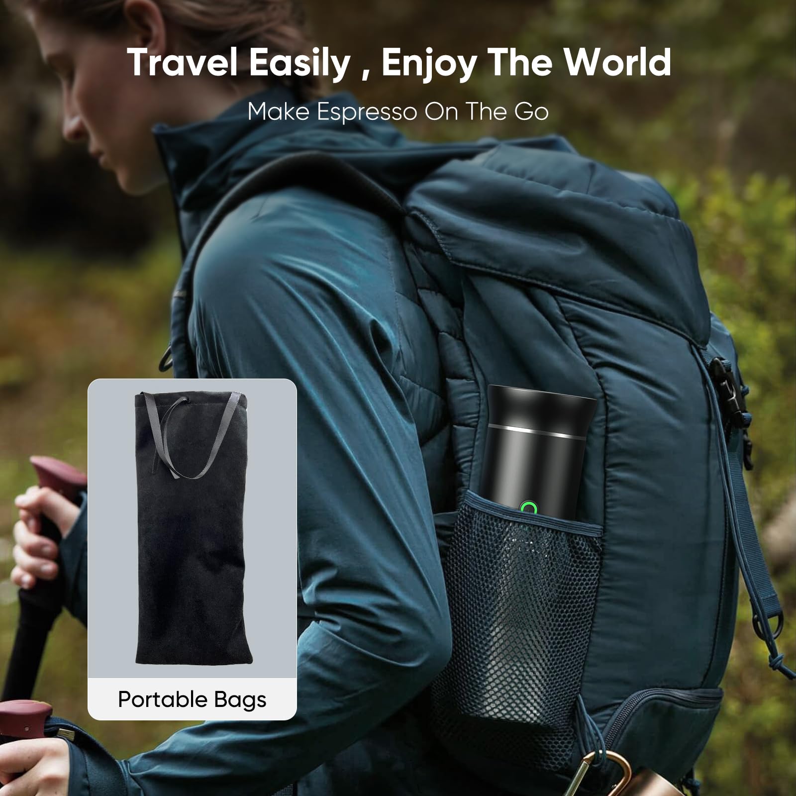 Máquina de café expreso portátil, cafetera de viaje para camping, cafetera autocalentable con USB-C, compatible con café molido y cápsulas NS, cafetera espresso portátil para RV, hogar, senderismo
