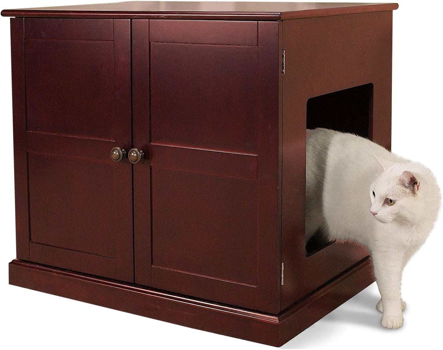 Meow Town Concord Cat Litter Cabinet, Mahogany-Finished Cat Litter Concealer