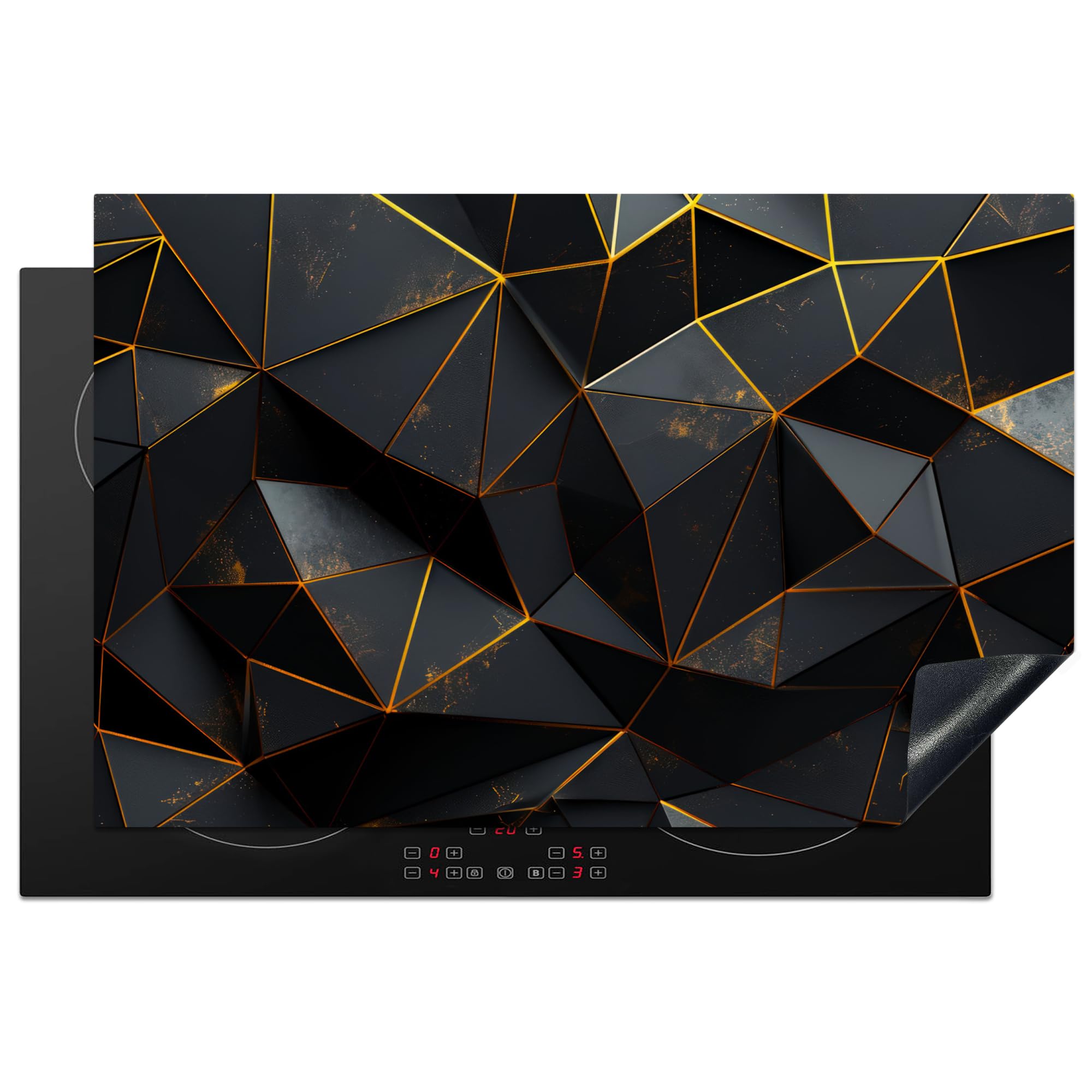 KitchenYeah© Induction Hob Cover Protector Mat 20.5"x31.9" / 81x52 cm Kitchen Universal Ceramic Covers for Electric Cookers Vinyl Black - Pattern - Gold - Texture — image 1