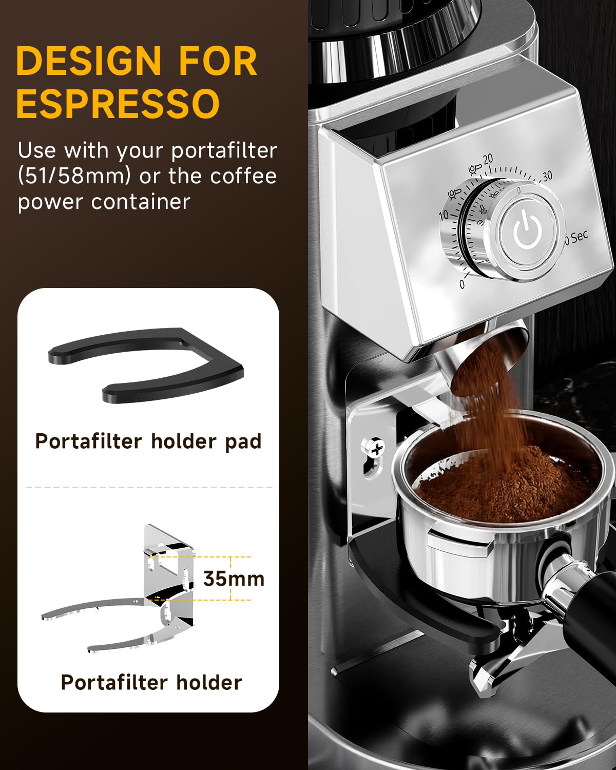 IAGREEA Molinillo de café cónico de acero inoxidable con 48 ajustes precisos para café expreso con control de molienda antiestático, perilla giratoria ajustable para uso doméstico