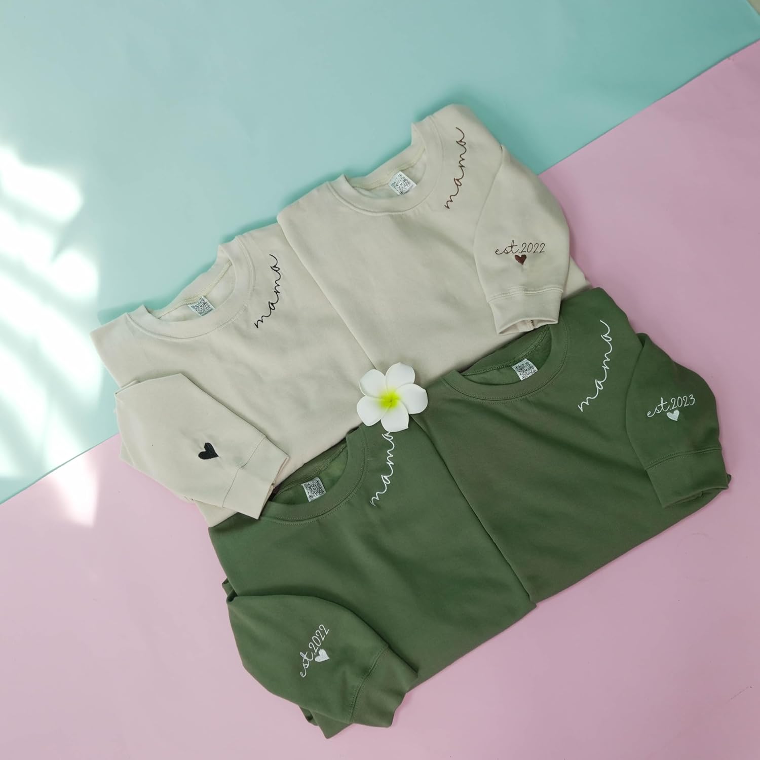 LULLBABYMALL Personalized Embroidered Mama EST Sweatshirt For Women, Mom Custom Gifts for Mother's Day Chirstmas - Image 5