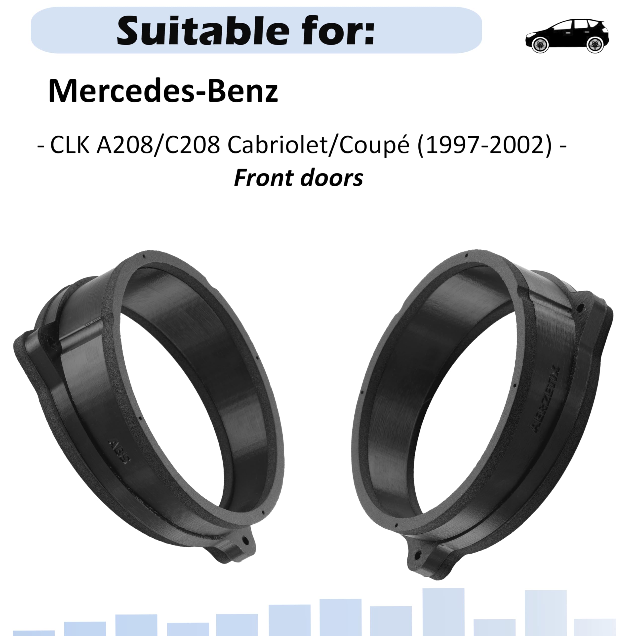 Aerzetix Set di 2 adattatori per altoparlanti Ø165 mm compatibile con Mercedes CLK A208/C208 Cabriolet/Coupé