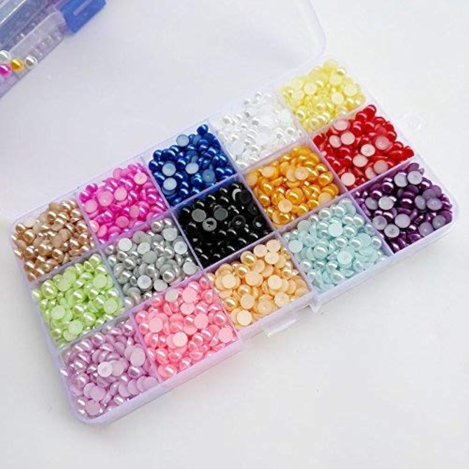Chenkou Craft Mix 3500Pcs Assorted 15 Colors Half Pearl Beads 6Mm Flat Back Gem Scrapbook Craft Diy Beads + Plastic Box (, 6Mm)