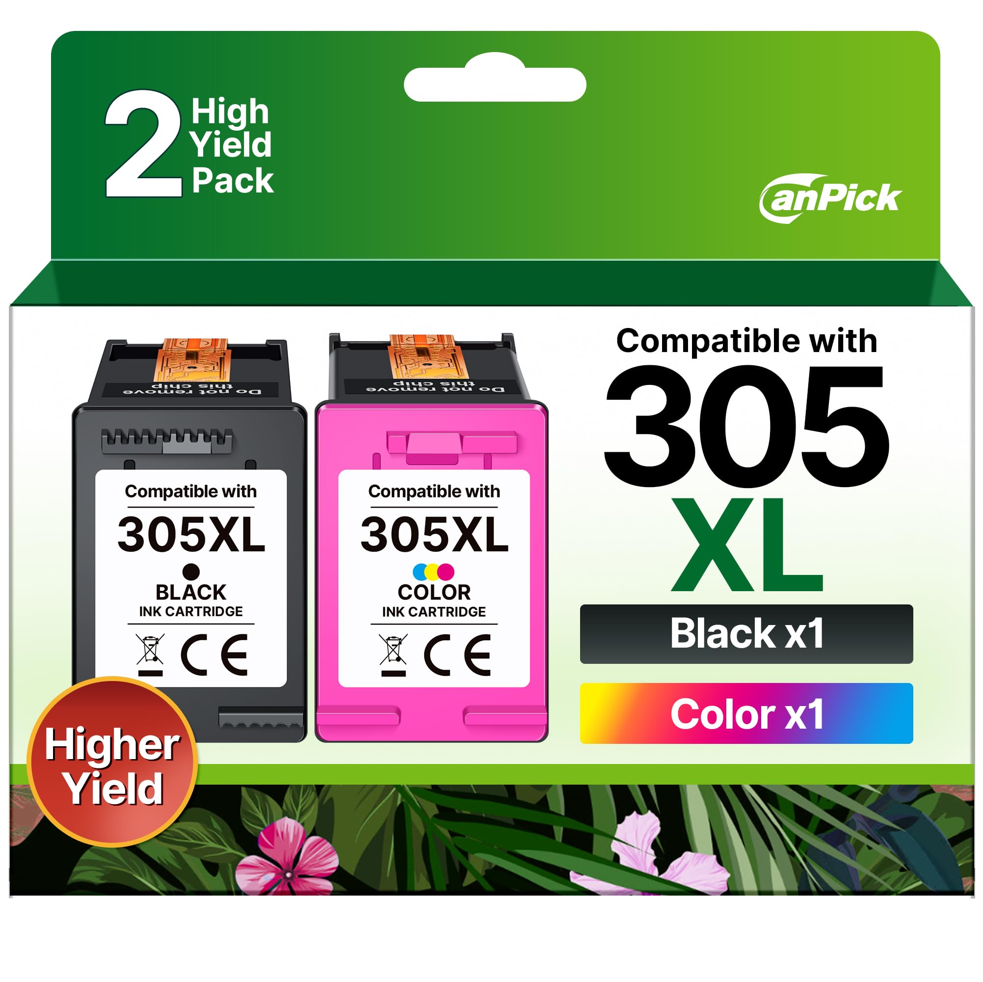 CanPick 305 XL Druckerpatronen Schwarz und Farbe Ersatz für HP 305 Druckerpatronen 305XL für HP Deskjet 2820e 2810e 2920 2800e 4220e 4320 Envy 6020e 6000 6132e 6420e 6020 6032e Patronen (2-Pack)