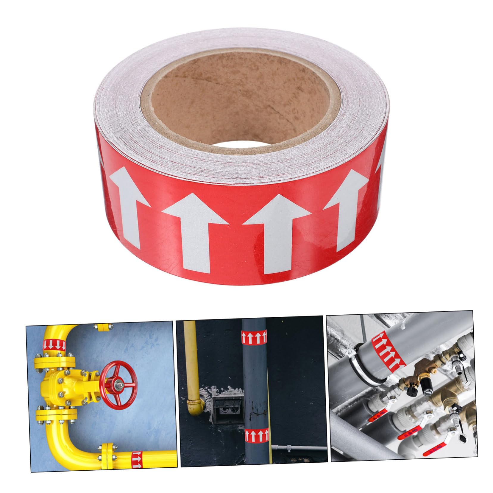 ULTECHNOVO Nastro Adesivo a Freccia Direzionale 50mm x 20m, Adesivo Autoadesivo in Polistirene Rosso Freccia Bianca, Visibilità Riflettente Per Segnaletica Tubi e Impianti Industriali
