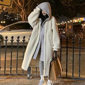 LEOUNA 2-Layered Faux Lambswool Hooded Coat Jacket,Winter