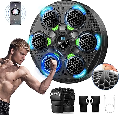 Smart Music Boxing Machine for Adults and Kids, Bluetooth Boxing Equipment with Boxing Gloves, Wall Mounted Electronic Punching Machine for Home Gym