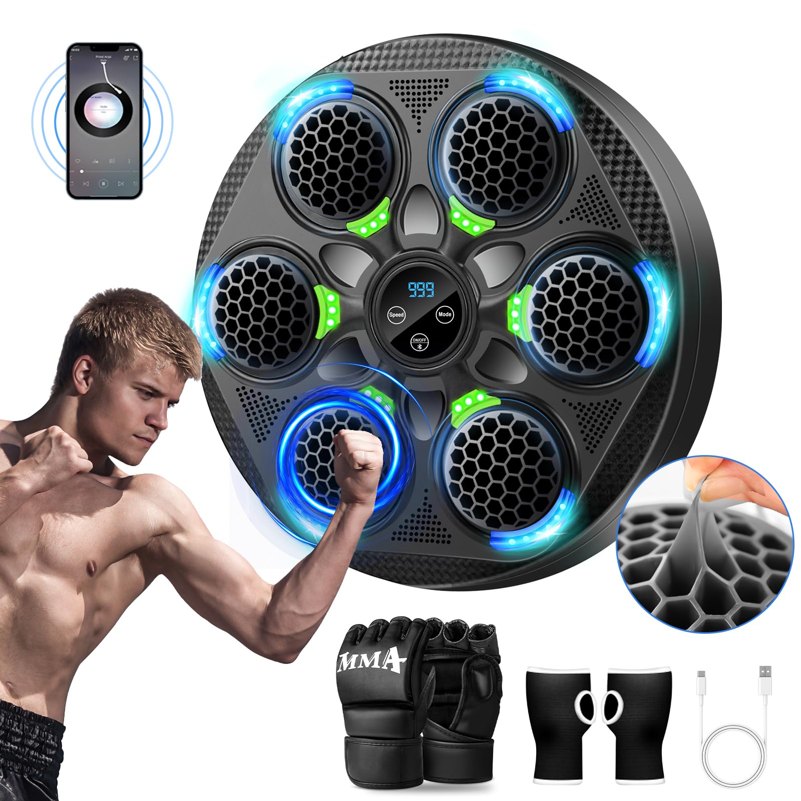 Music Boxing Machine - Upgraded Smart Bluetooth Wall-Mounted Music Punch Boxing Set mit Boxhandschuhen, 15 Geschwindigkeitsmodi und Zählmodus für Erwachsene Box