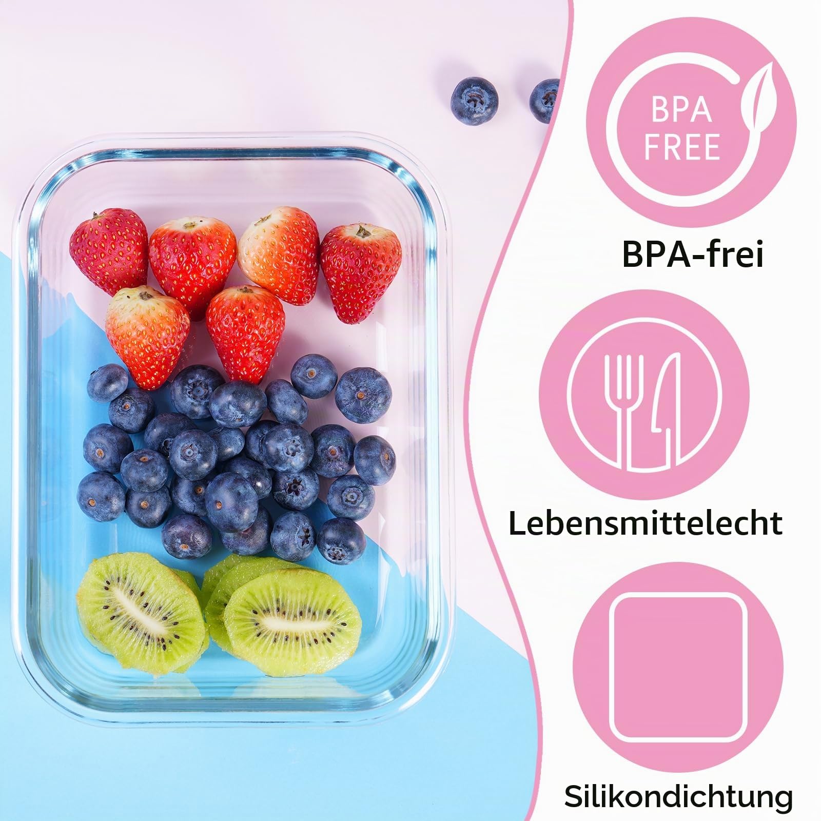 LXUDN Glasbehälter mit Deckel 4 x 1520ML - Glasdose mit Deckel BPA-Frei - Vorratsdosen Glas mit Deckel Mikrowelleengeschirr - Frischhaltedosen Glas mit Deckel Glasschüssel Set Aufbewahrungsbox Glas