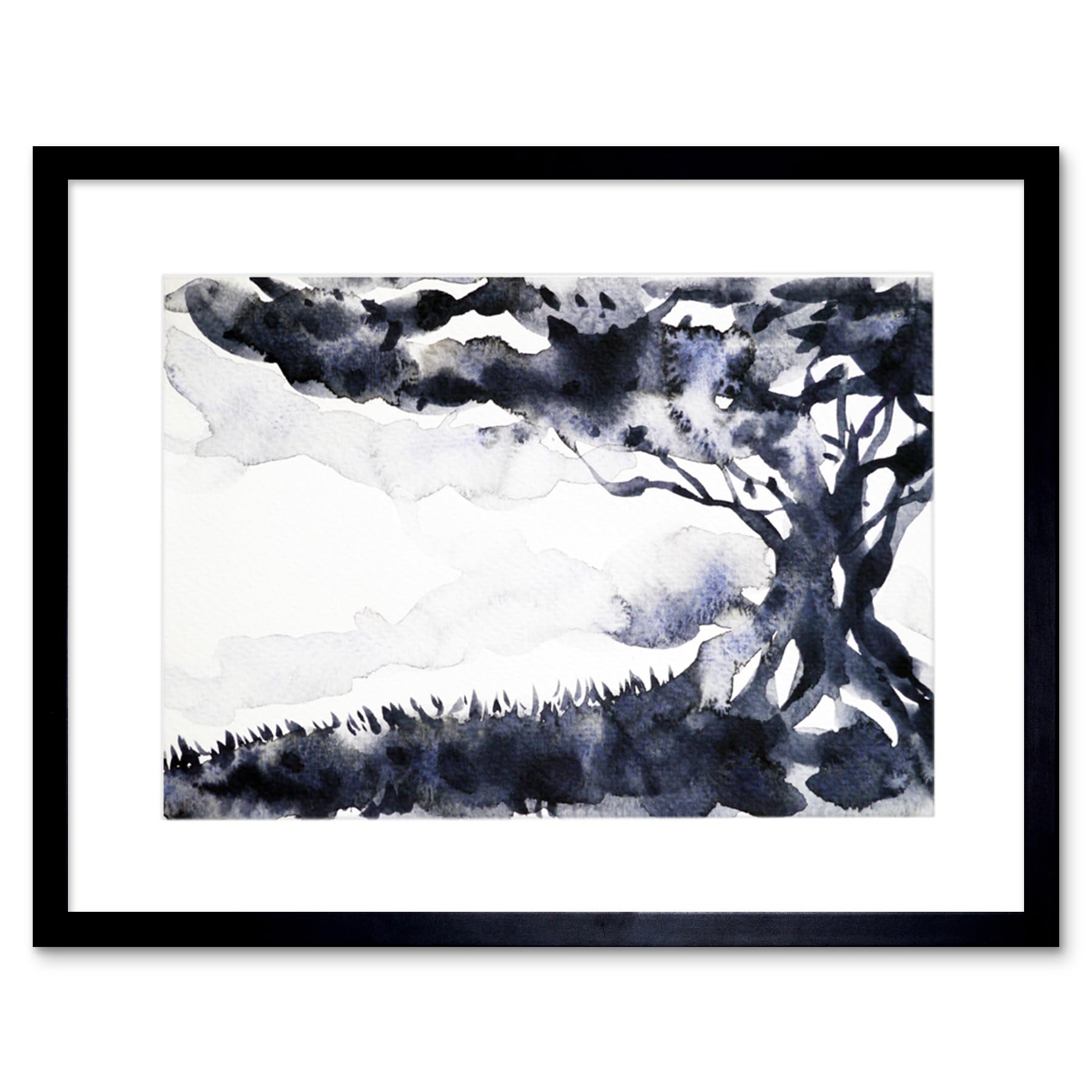 Wee Blue Coo Ink Abstract Tree Art Print Framed Poster Wall Decor 12x16 inch