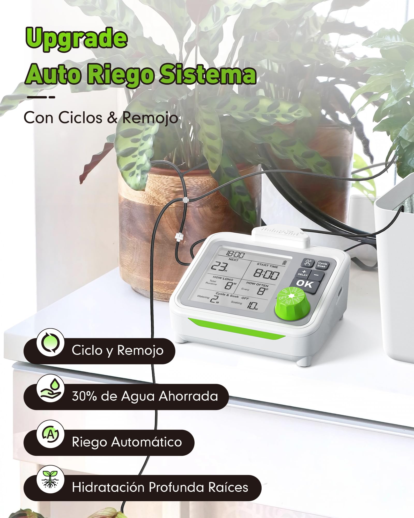 RAINPOINT Sistema de riego automático, riego automático en interiores para 20 plantas en maceta, kit de riego por goteo recargable para plantas de interior, balcón, riego de vacaciones