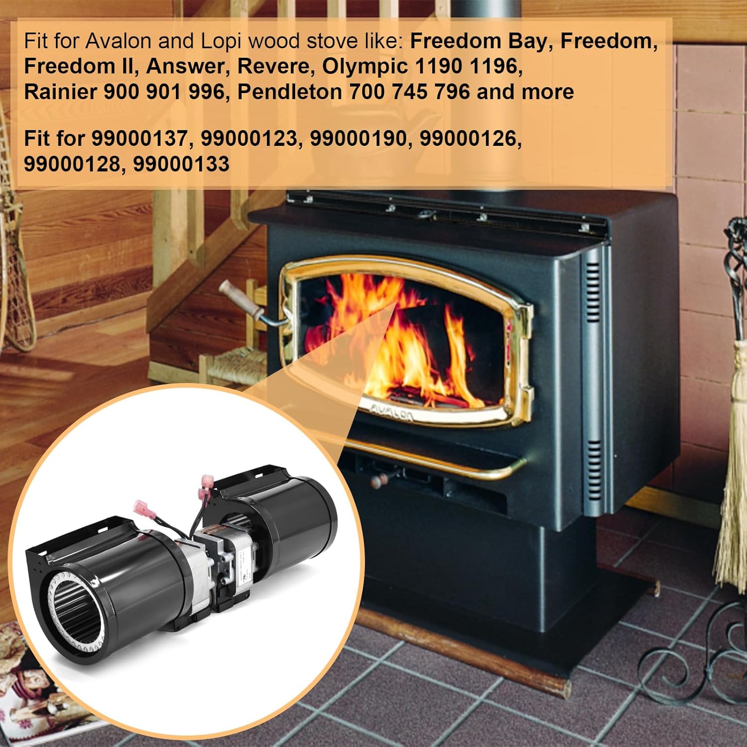 99000137 99000123 Blower Motor Set for Avalon & Lopi Wood Stove, Lopi Freedom Bay, Freedom II, Answer, Revere, Avalon Olympic, Rainier Blower Fan Fireplace Insert Replacemente