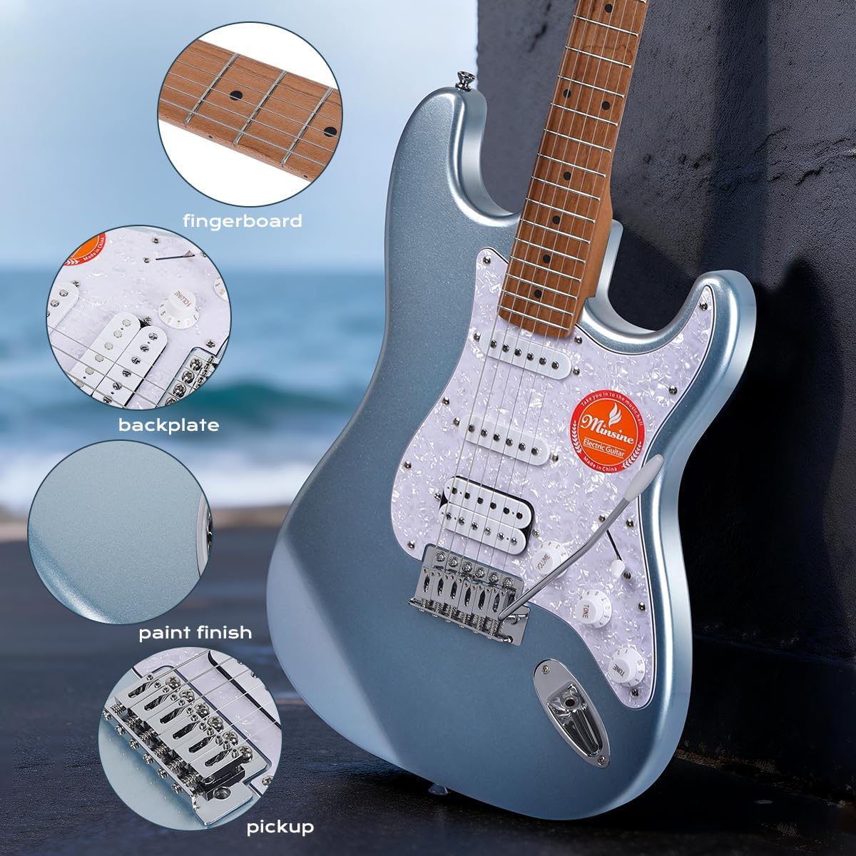 Solid Body Electric Guitar Beginner Kit -39in Metal Electric Beginner Guitar Kits for Adults with Guitar Picks, Strap, Strings, Amp, Case, Metallic Finish, Guitarra Electrica(Blue)