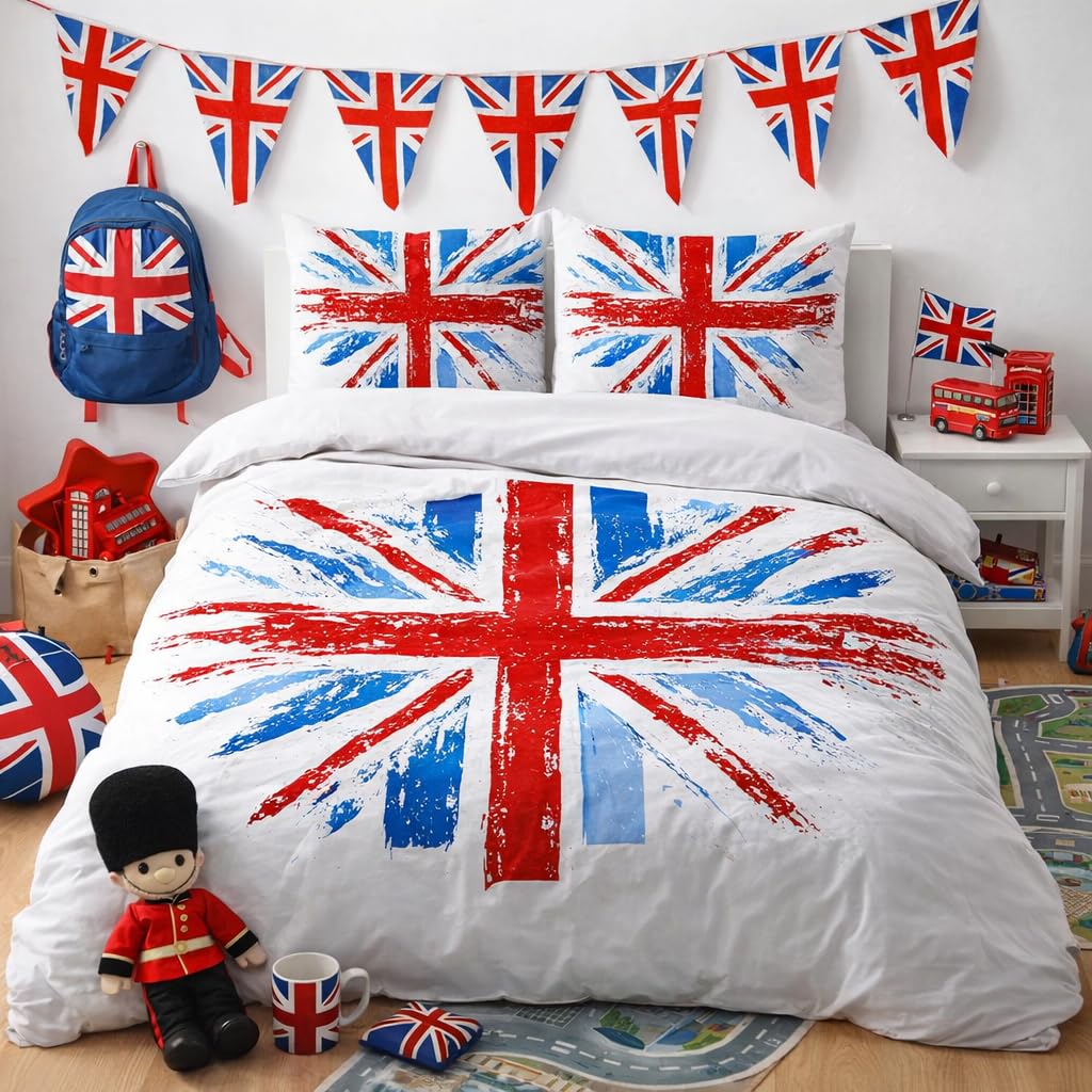 Adam Home 3D Digital Printed Union Jack Duvet Cover Set With Pillowcases Home Bedroom Décor Microfiber King Bedding Set Made in UK |Rustic Union Jack