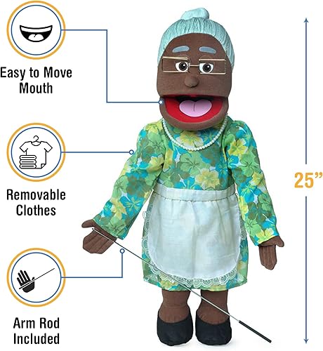 Miniatura 3 de Marioneta estilo ventrílocuo de 25 pulgadas, abuelita negra, cuerpo completo