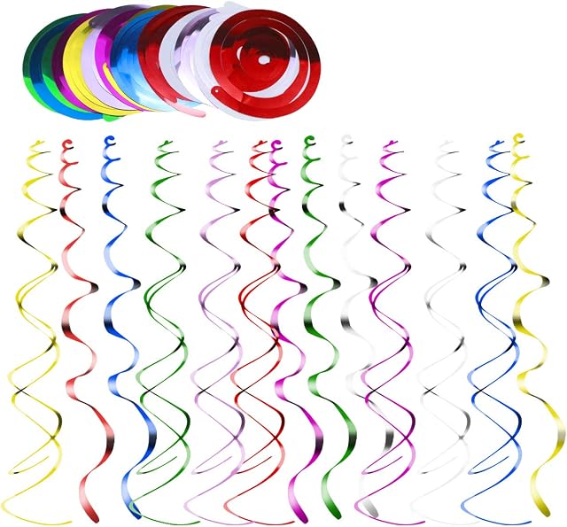 Natuce 14pcs Multicolor Hanging Swirl Party Decorations, Spiral Streamers, Birthday Party Supplies, Wedding Decorations, for Birthday Wedding Party, Rainbow Swirl for Baby Kids Boys Girls Adult