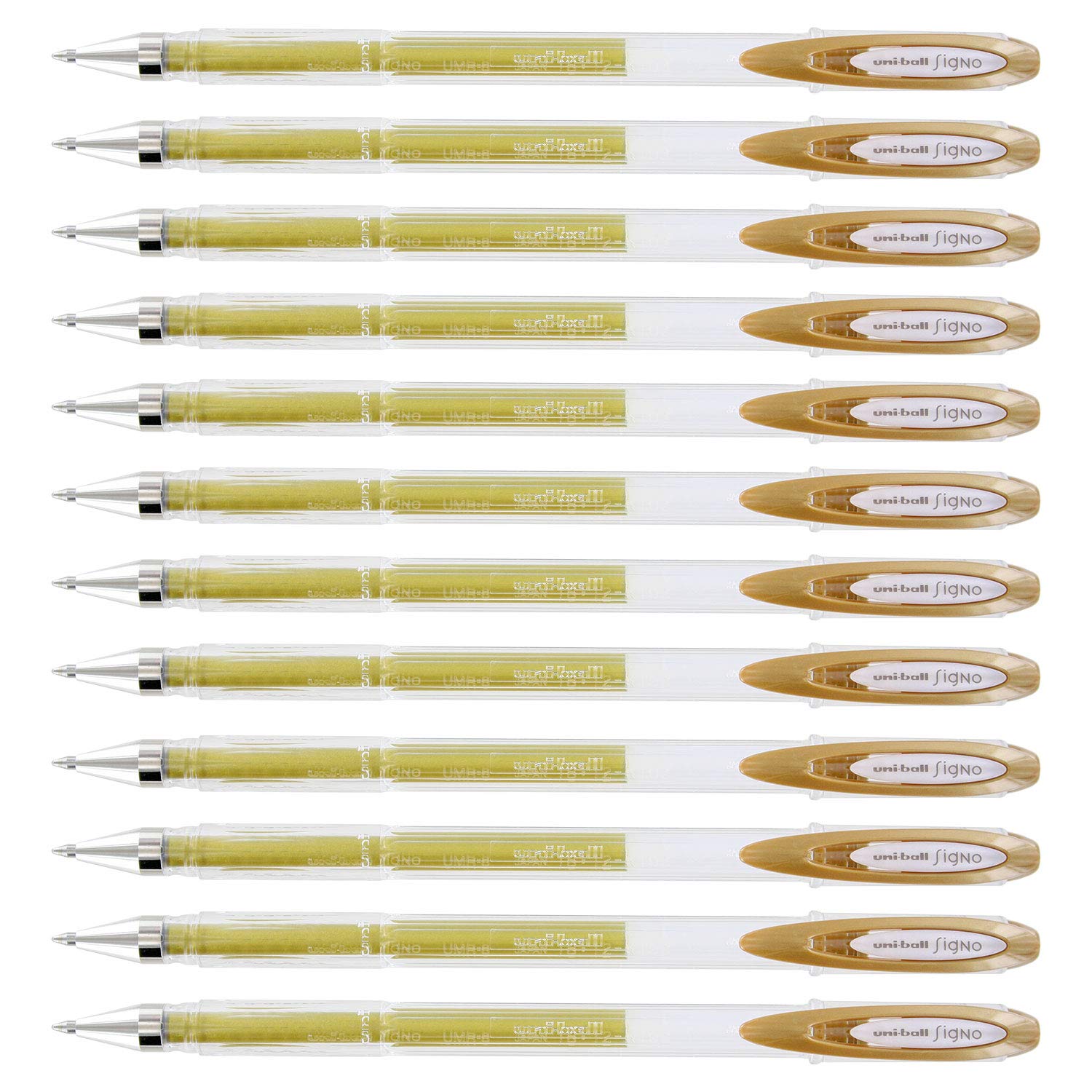 Uni-Ball Signo Gel Stick Pen, 0.7mm, Medium Point, Metallic Gold, 12-Count
