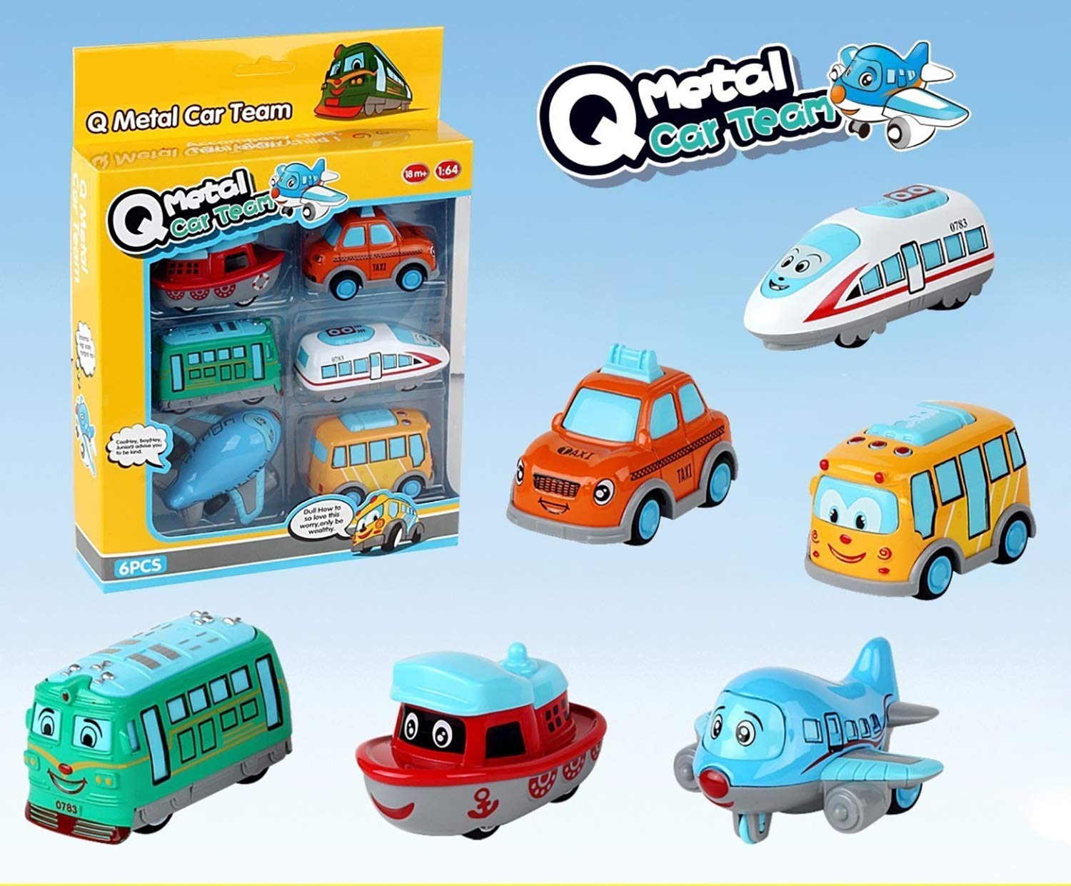 Magicwand ABS Plastic Unbreakable Pull-Back Die-Cast Q【Cute】Toy Set【Pack of 6 Toys】【Multi-Colored】,kids 2+ age - Image 3 thumbnail