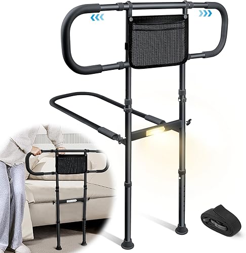 Miniatura 9 de AMOVO Rieles de cama para adultos mayores, rieles de seguridad para personas mayores, riel de asistencia de cama con asa extendida con bolsa de