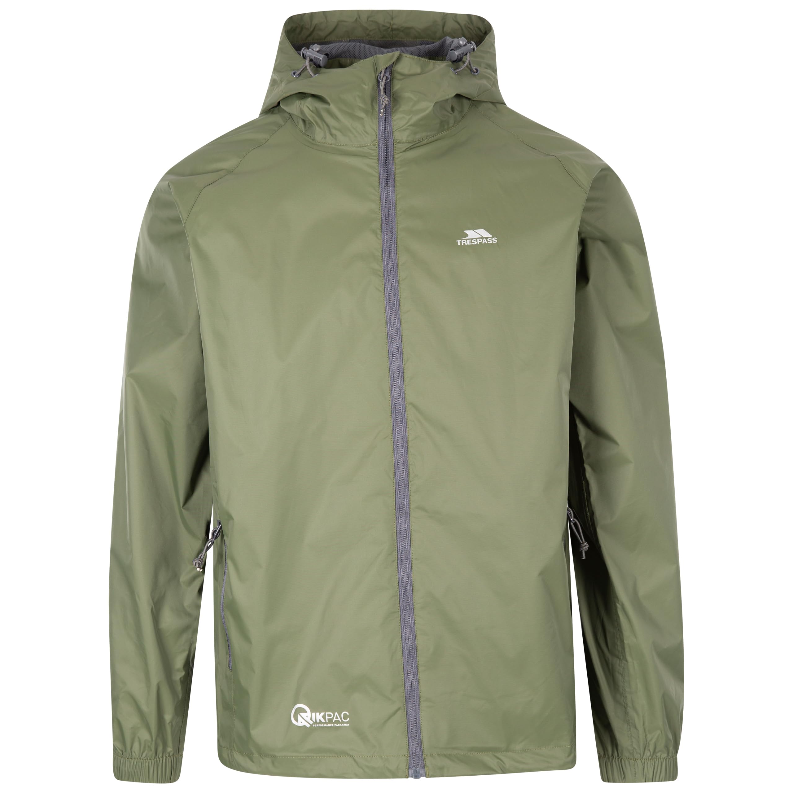 Trespass Adults Waterproof Jacket Qikpac - Lightweight Packaway Raincoat, 2 Zip Pockets, Full Body Front Zip, Adjustable Hood, Storm Flap, Ventilated Back, Foldable Packs in Pouch