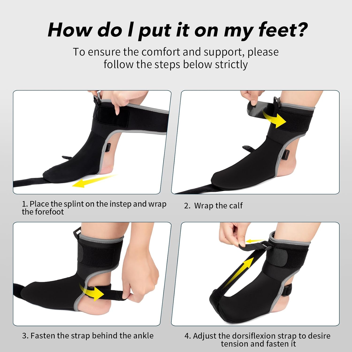 Plantar Fasciitis Night Splint Sock with Massage Ball for Tension Relief, Alleviate Pain from Plantar Fasciitis, Arch Pain, Heel Spur, Foot-drop and Achilles Tendonitis, Soft and Comfortable Foot Brace for Men and Women, Medium-Black - Image 6