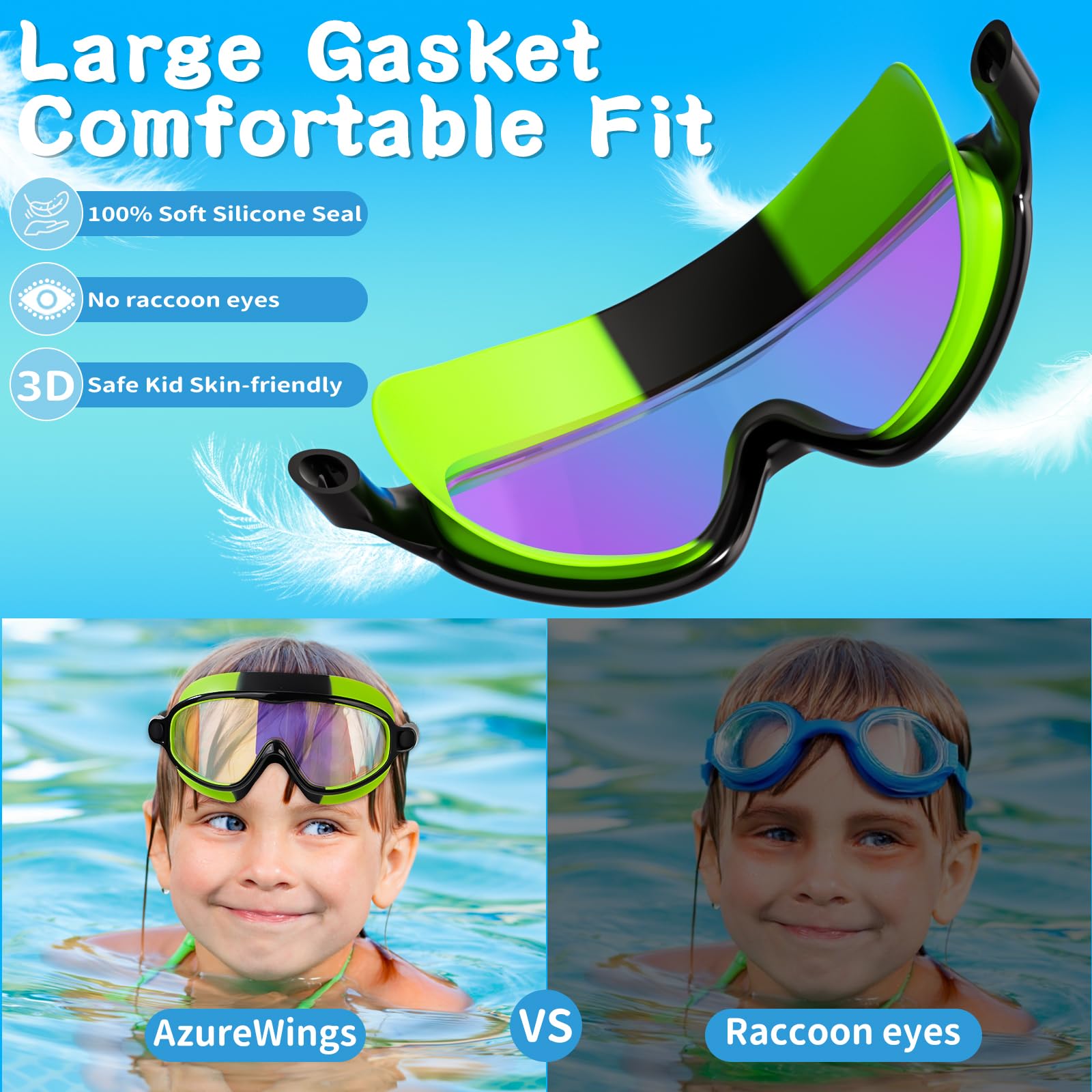 Paquete de 2 gafas de natación para niños, sin fugas, antivaho, anti-UV, para niños y niñas de 4 a 14 años