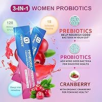 Vista 3 de OMOGS Probiótico para mujeres, 120 mil millones de UFC, 18 cepas, con 3 prebióticos y extracto de arándano, ayuda para el refuerzo inmunológico