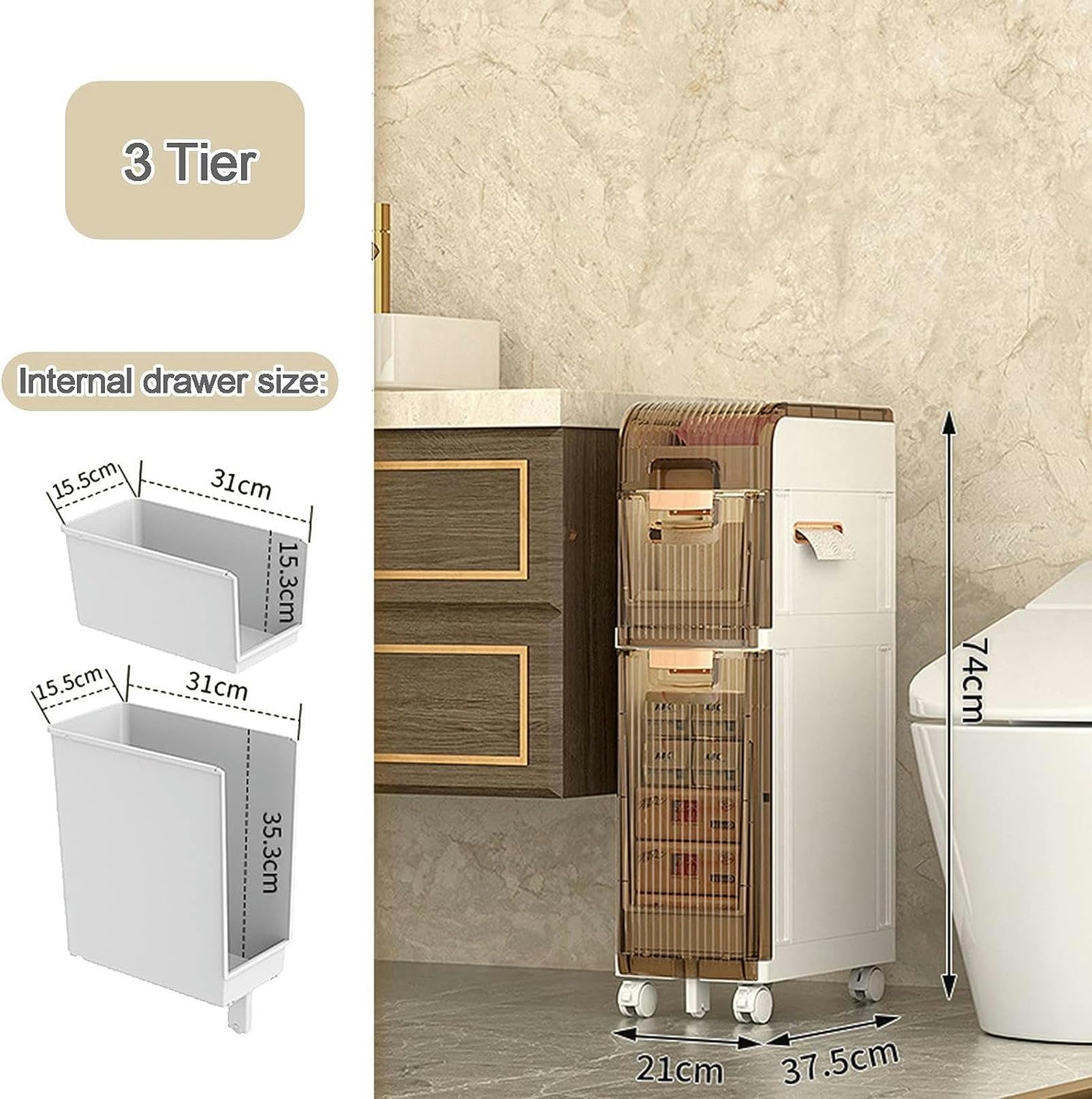 Cajones de almacenamiento apilables, gabinete de almacenamiento para El piso del baño, gabinete pequeño y Estrecho con estantes deslizantes, gabinete de almacenamiento la