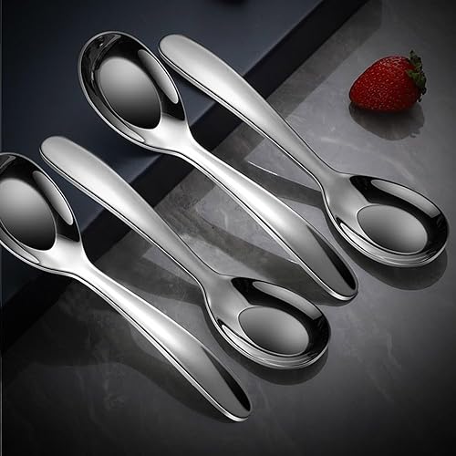 Miniatura 4 de Cucharas de sopa premium, cucharas de sopa de acero inoxidable, cucharas de cena de cubiertos, cuchara de sopa asiática plateada grande y pesada,