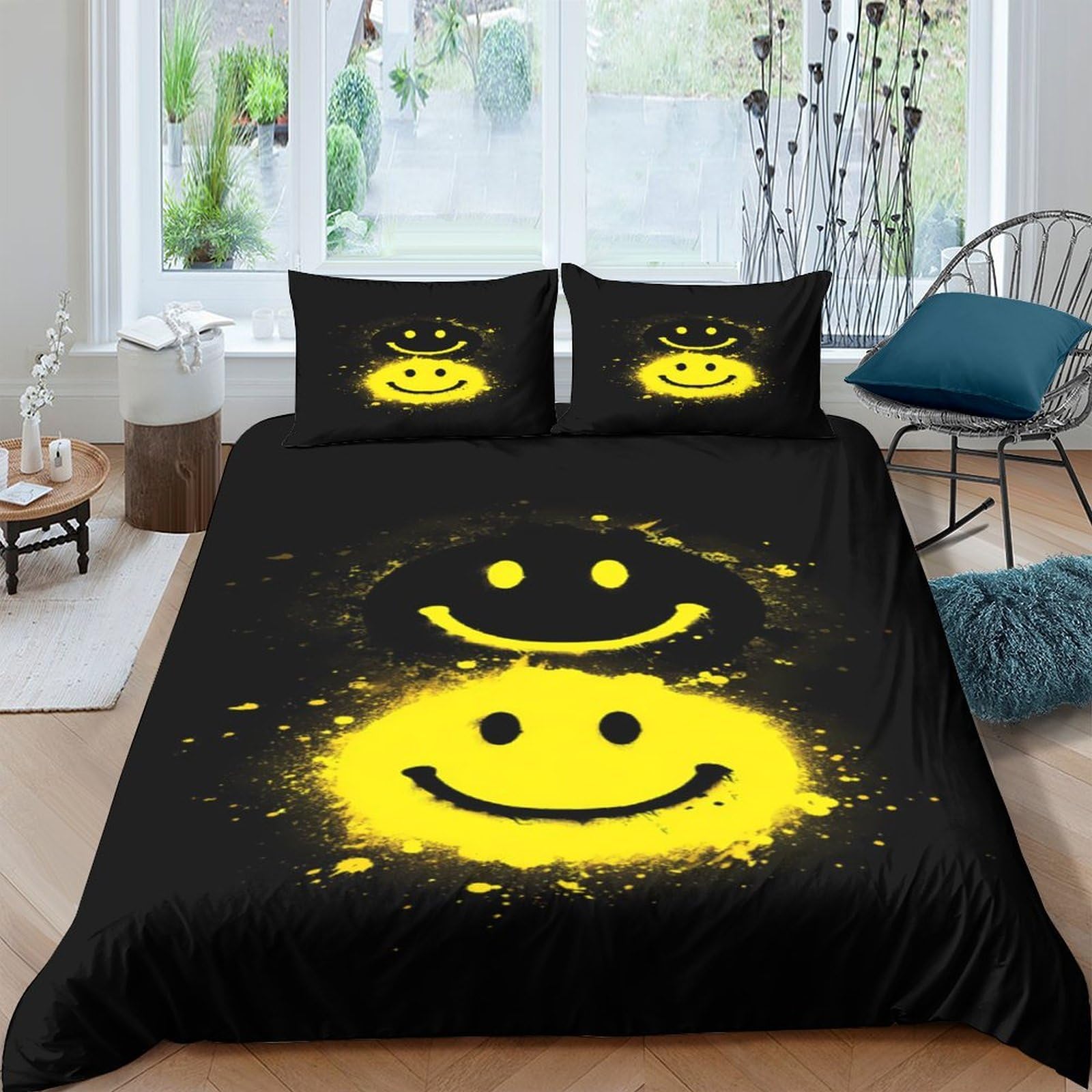 Ctjqhvkz Style-7 3D Printed Smiley Face Fitted Sheet Microfiber Yellow Splash Bed Sheet Non Slip Machine Wash Bedroom Decor Single（135X200cm）