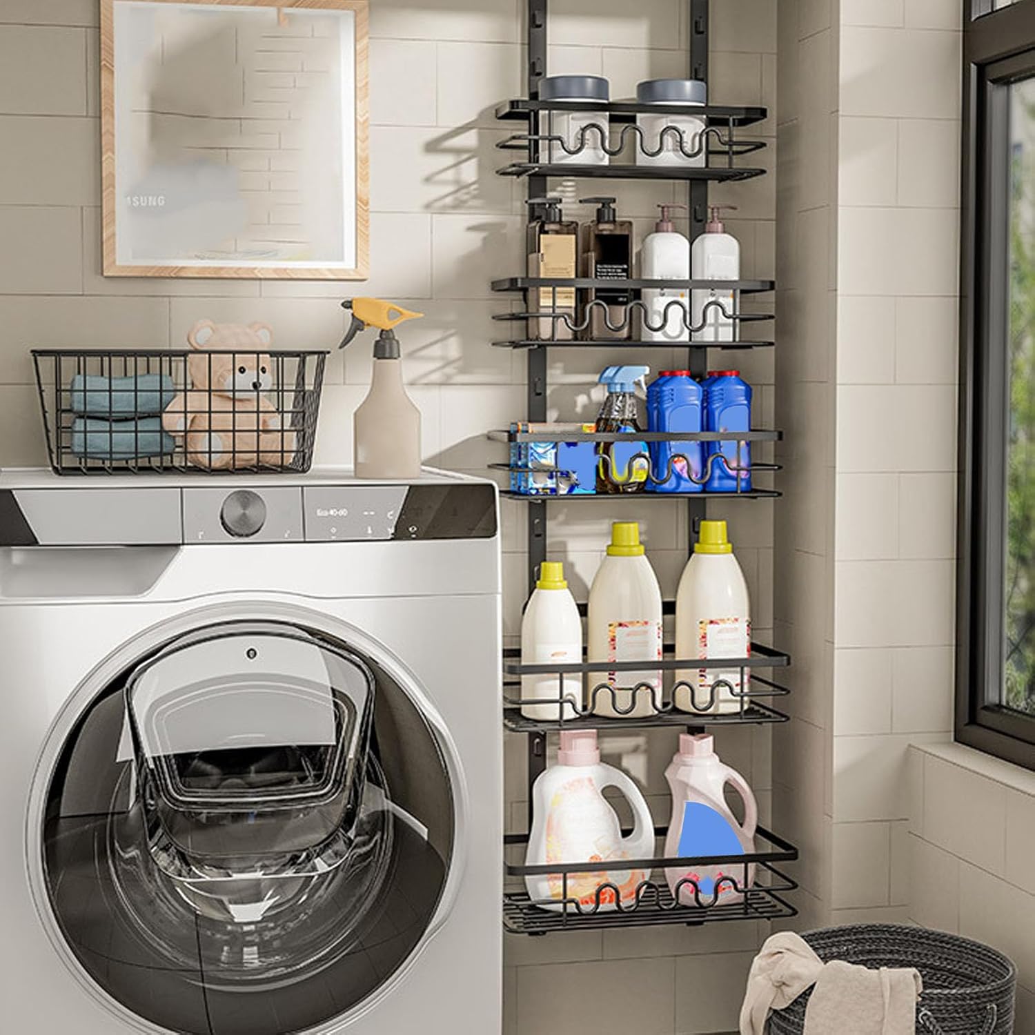 Haofy Over The Door Rack Organizer 5 Tier Punchless Hanging Shelf Carbon Steel Construction for Seasonings Cans Fits Cabinet Pantry Doors