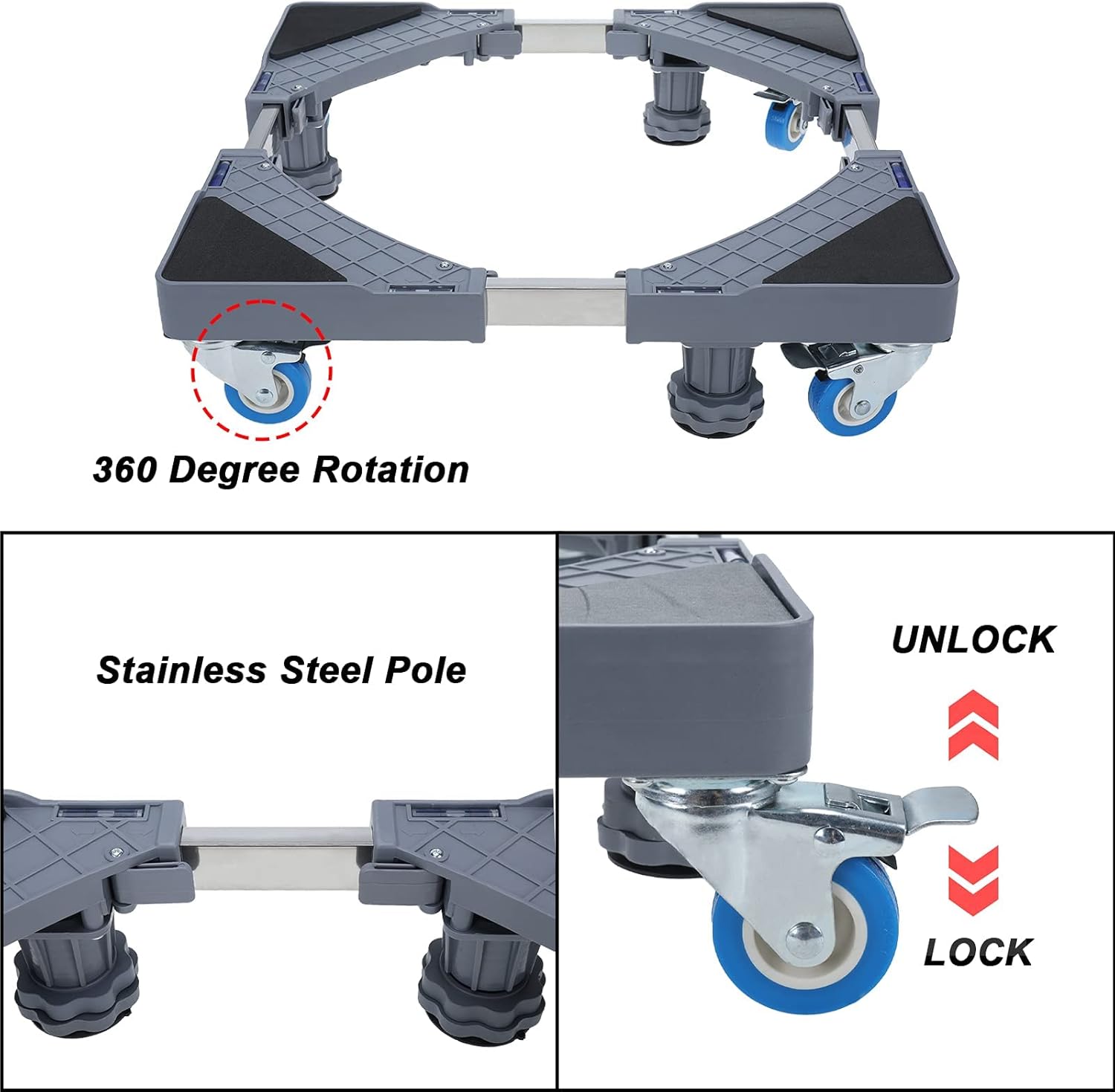Artilife Adjustable Mobile Base,Multi-functional Movable Base with 4 Single Wheels 4 Feet for Washing Machine,Dryer and Refrigerator : Appliances