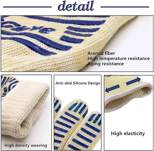 Miniatura 3 de Guantes de horno, guantes de parrilla resistentes al calor de 540 grados, guantes de silicona antideslizantes para superficies calientes con dedos,