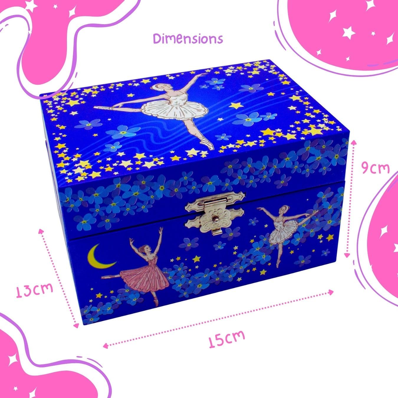 GICO Caja musical joyero para niñas, joyero azul, bailarina – Melodía: Lago de los cisnes – 92062