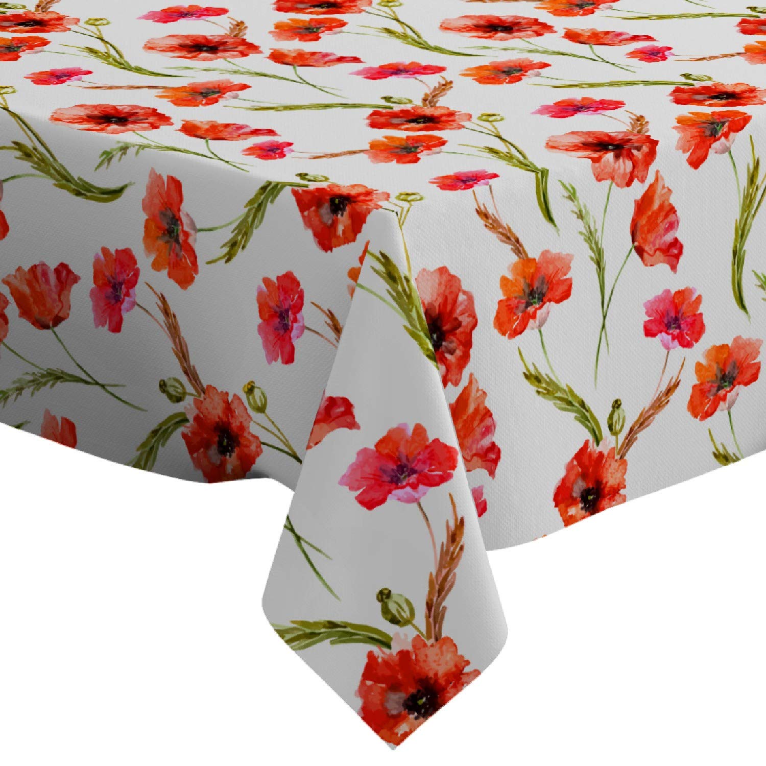 Q-Beans Rectangle Decorative Tablecloth [Size: 52 x 70 inch], Washable and Reusable Table Cloth Cover for Indoor and Outdoor (Poppy Watercolor Flowers)