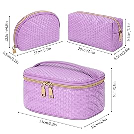 KTMOUW Makeup Bag 3 Pcs Waterproof Cosmetic Bag Set Portable Travel Cosmetic Bag Multifunction Organizer Storage Bag Weave Toiletry Bag for Women, Purple
